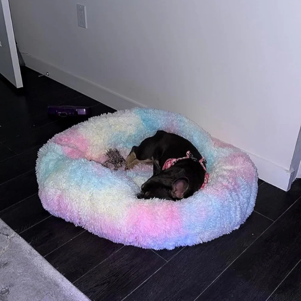 Fur Round Container calming bed Deluxe Super Plush Pet Bed Approx 24x24”